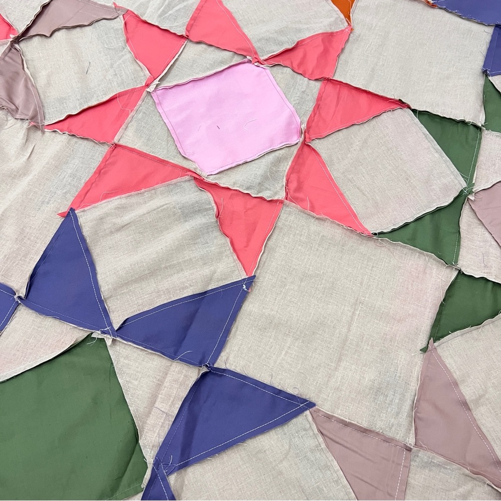 Handmade 8 Point Stars Patchwork Cotton Quilt Top/Topper 86x86” - Picture 4 of 4